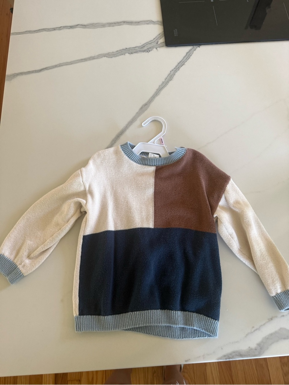 H&M Kids Cotton Colorblock Sweater in Cream, Brown & Light Blue